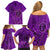 Hawaii Monk Seal and Dolphin Family Matching Off Shoulder Short Dress and Hawaiian Shirt Polynesian Kakau Pattern Purple