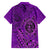 Hawaii Monk Seal and Dolphin Family Matching Off Shoulder Short Dress and Hawaiian Shirt Polynesian Kakau Pattern Purple