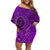 Hawaii Monk Seal and Dolphin Family Matching Off Shoulder Short Dress and Hawaiian Shirt Polynesian Kakau Pattern Purple