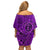 Hawaii Monk Seal and Dolphin Family Matching Off Shoulder Short Dress and Hawaiian Shirt Polynesian Kakau Pattern Purple