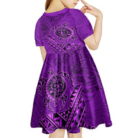 Hawaii Monk Seal and Dolphin Kid Short Sleeve Dress Polynesian Kakau Pattern Purple LT03 - Polynesian Pride