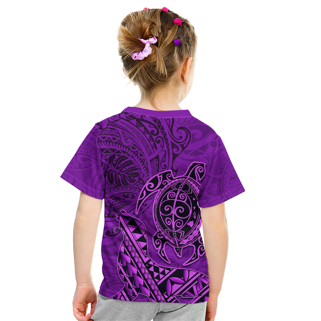 Hawaii Monk Seal and Dolphin Kid T Shirt Polynesian Kakau Pattern Purple LT03 - Polynesian Pride