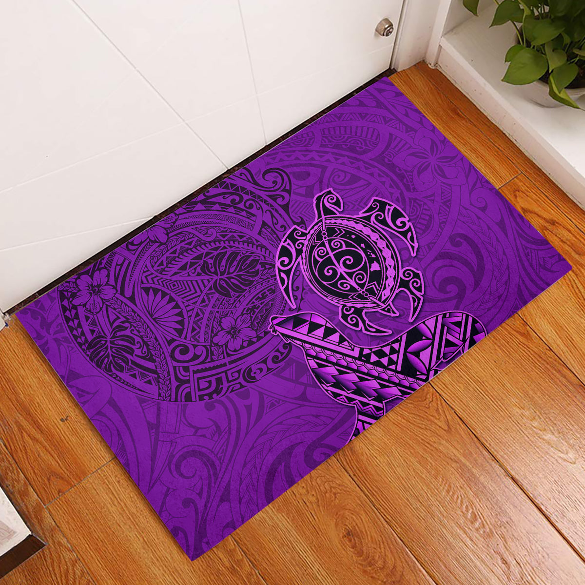 Hawaii Monk Seal and Dolphin Rubber Doormat Polynesian Kakau Pattern Purple LT03 Purple - Polynesian Pride