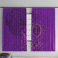 Hawaii Monk Seal and Dolphin Window Curtain Polynesian Kakau Pattern Purple LT03 With Hooks Purple - Polynesian Pride
