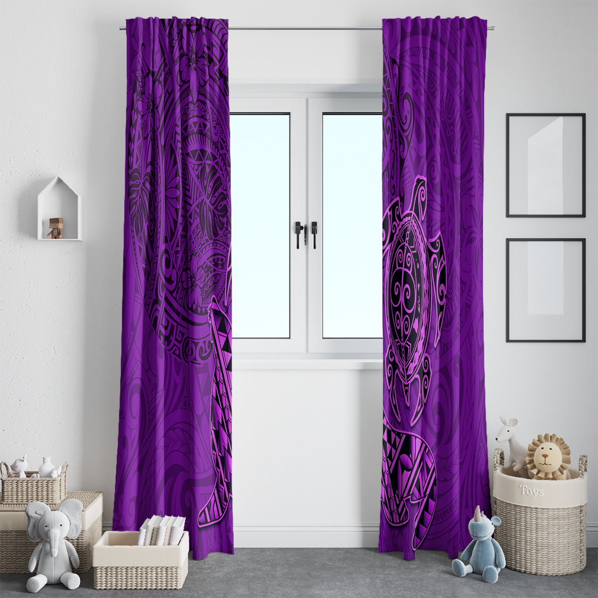 Hawaii Monk Seal and Dolphin Window Curtain Polynesian Kakau Pattern Purple LT03 - Polynesian Pride
