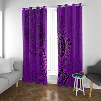 Hawaii Monk Seal and Dolphin Window Curtain Polynesian Kakau Pattern Purple LT03 With Grommets Purple - Polynesian Pride