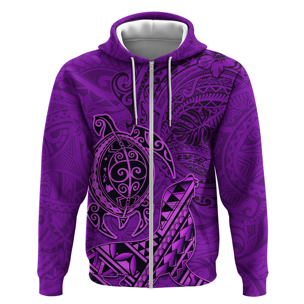 Hawaii Monk Seal and Dolphin Zip Hoodie Polynesian Kakau Pattern Purple LT03 Zip Hoodie Purple - Polynesian Pride