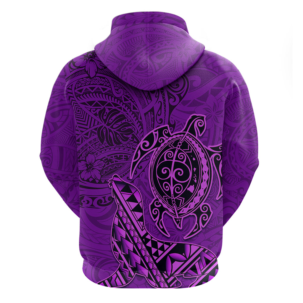 Hawaii Monk Seal and Dolphin Zip Hoodie Polynesian Kakau Pattern Purple LT03 - Polynesian Pride