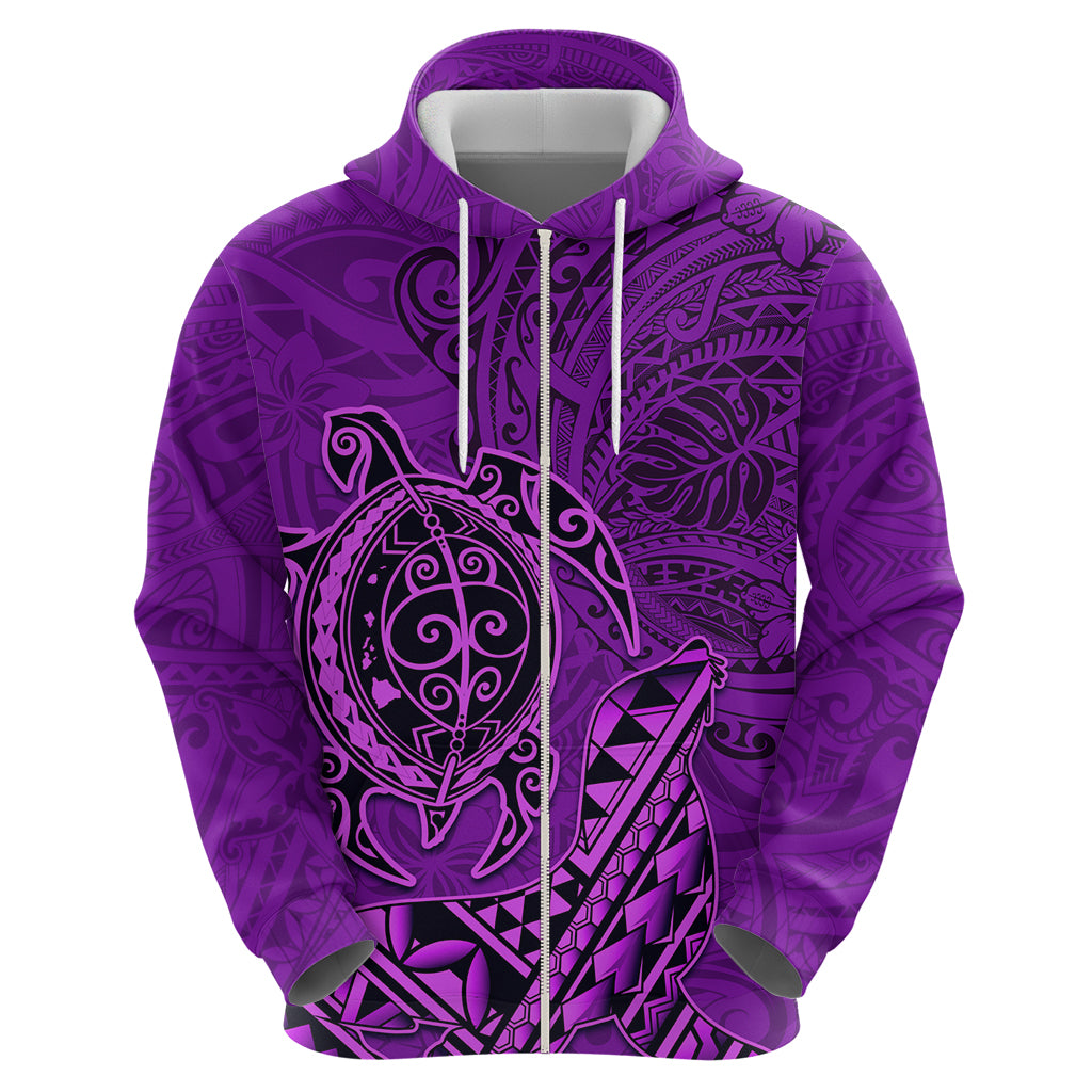 Hawaii Monk Seal and Dolphin Zip Hoodie Polynesian Kakau Pattern Purple LT03 - Polynesian Pride