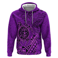 Hawaii Monk Seal and Dolphin Zip Hoodie Polynesian Kakau Pattern Purple LT03 Pullover Hoodie Purple - Polynesian Pride