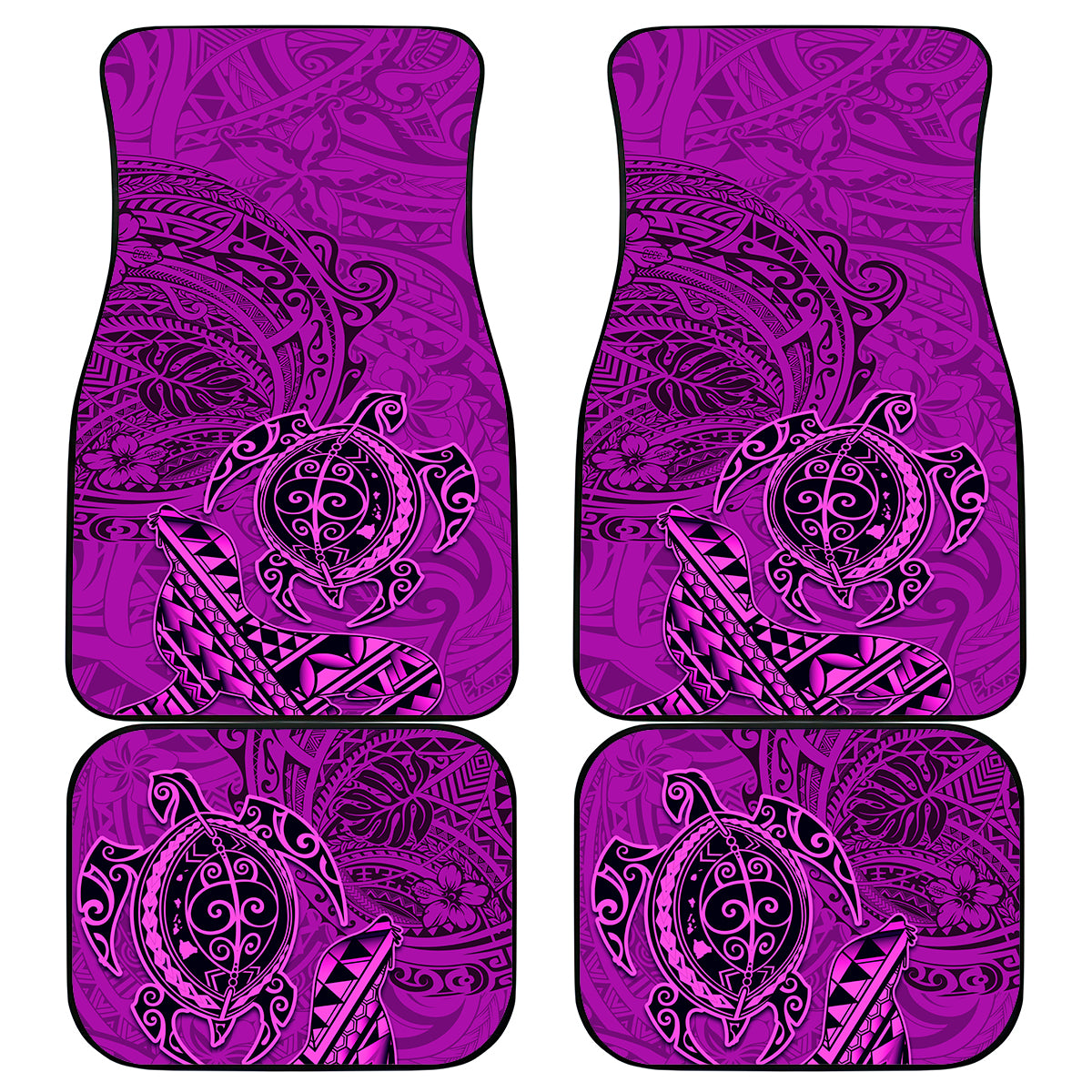 Hawaii Monk Seal and Dolphin Car Mats Polynesian Kakau Pattern Pink LT03 - Polynesian Pride