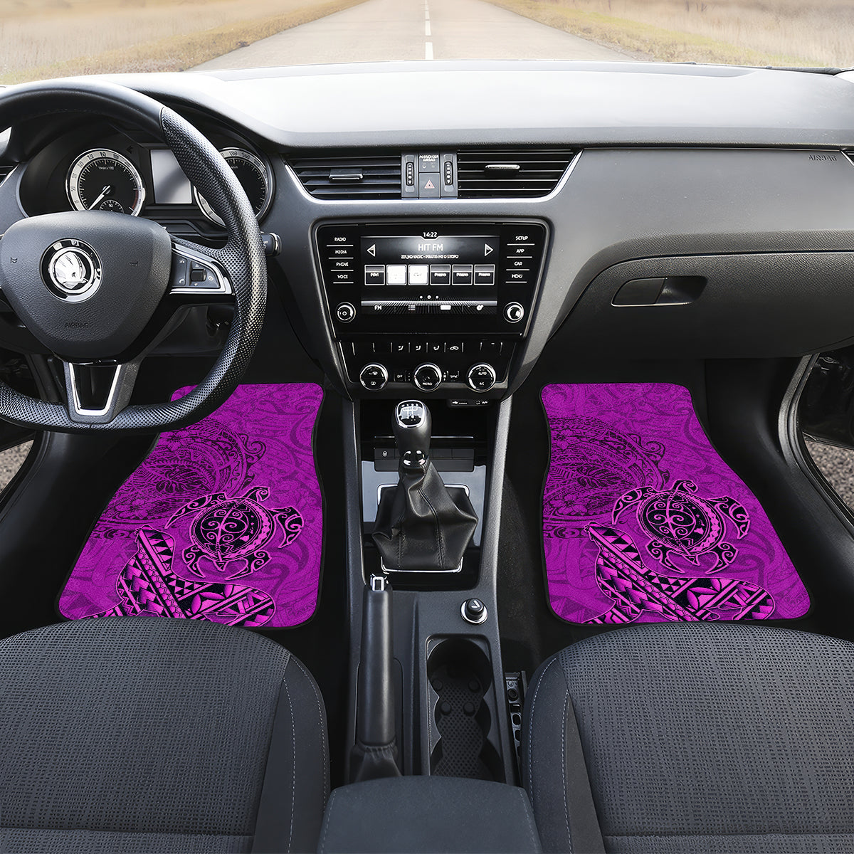 Hawaii Monk Seal and Dolphin Car Mats Polynesian Kakau Pattern Pink LT03 Set 2pcs - Front Pink - Polynesian Pride