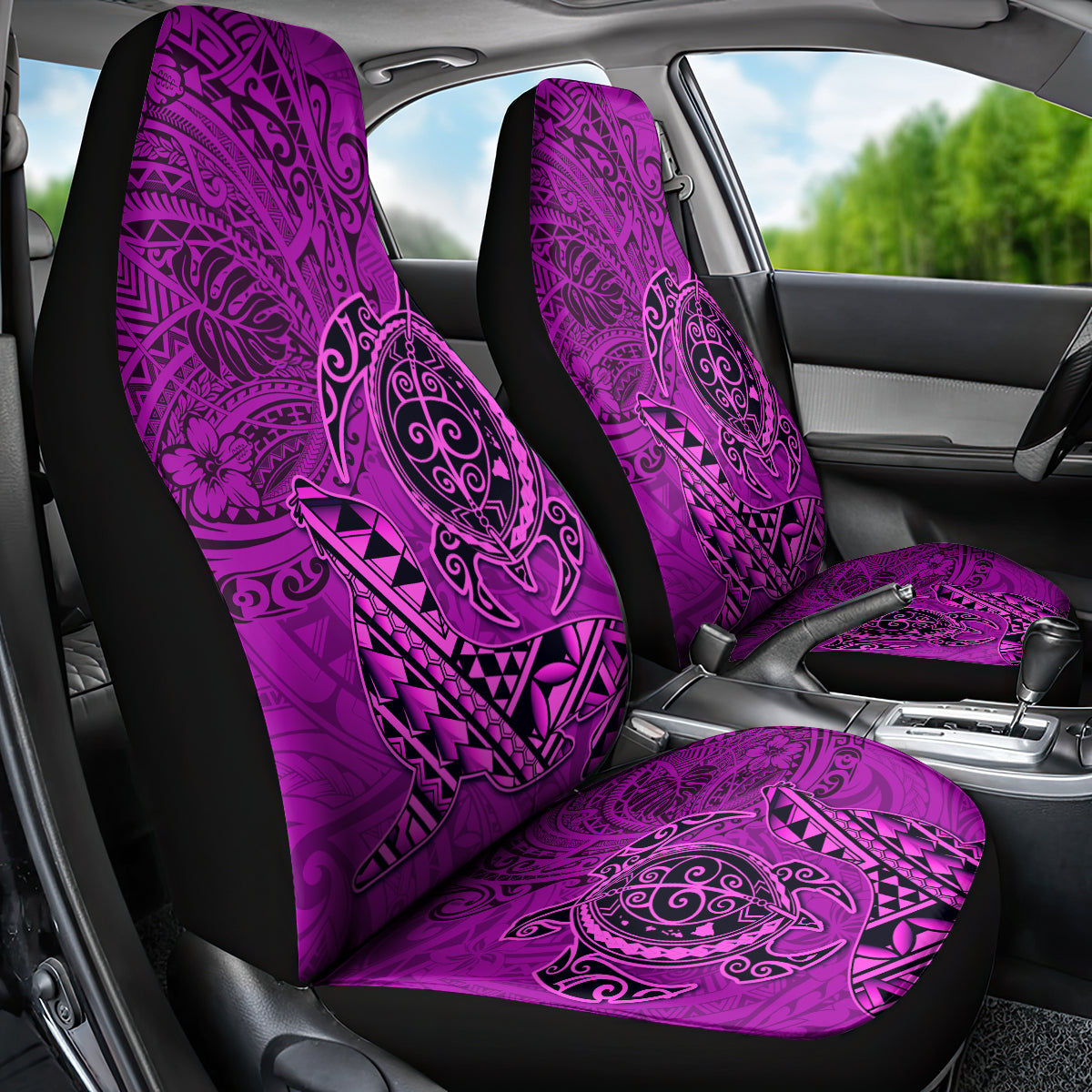 Hawaii Monk Seal and Dolphin Car Seat Cover Polynesian Kakau Pattern Pink LT03 - Polynesian Pride