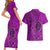 Hawaii Monk Seal and Dolphin Couples Matching Short Sleeve Bodycon Dress and Hawaiian Shirt Polynesian Kakau Pattern Pink