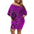 Hawaii Monk Seal and Dolphin Family Matching Off Shoulder Short Dress and Hawaiian Shirt Polynesian Kakau Pattern Pink