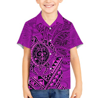 Hawaii Monk Seal and Dolphin Kid Hawaiian Shirt Polynesian Kakau Pattern Pink LT03 Kid Pink - Polynesian Pride
