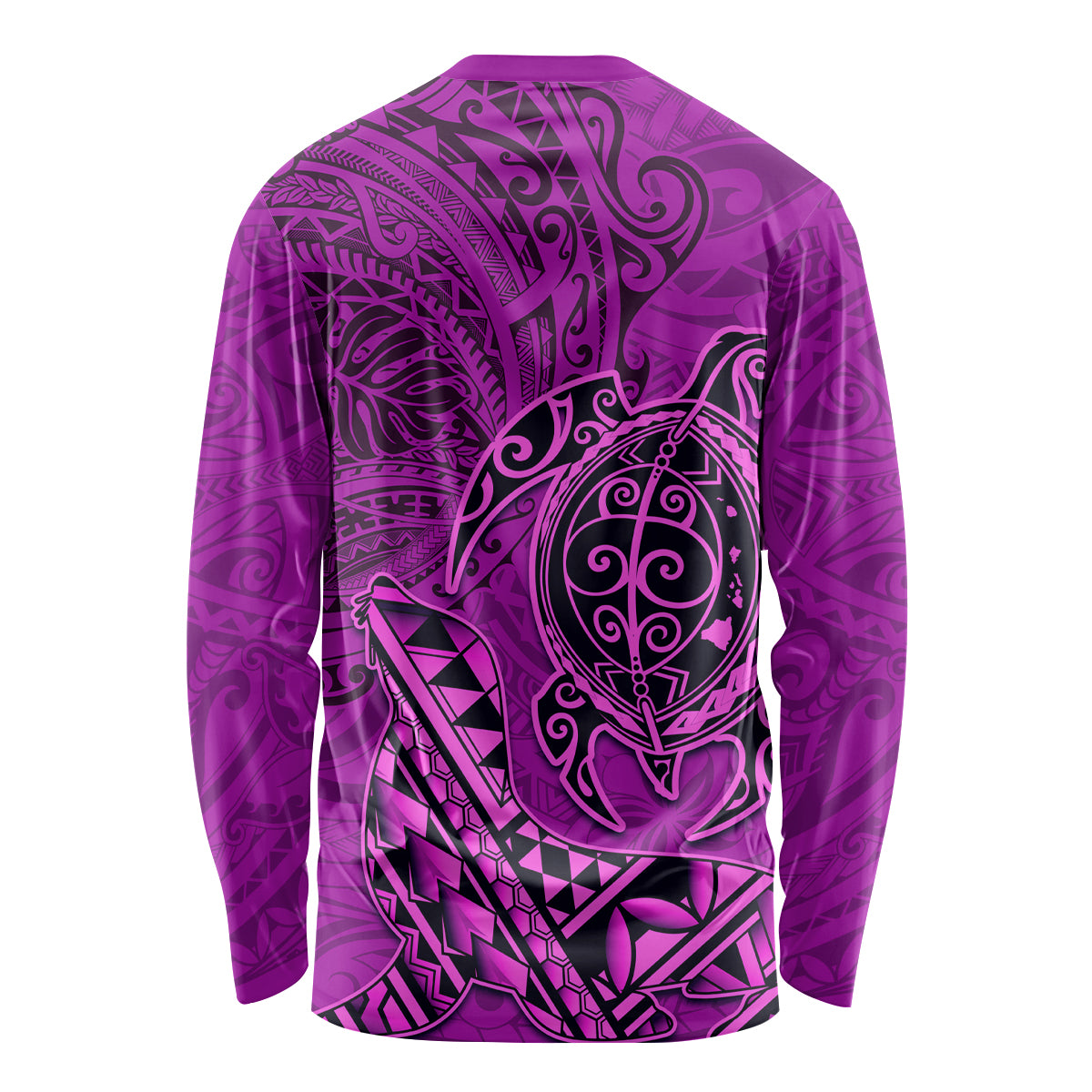 Hawaii Monk Seal and Dolphin Long Sleeve Shirt Polynesian Kakau Pattern Pink LT03 - Polynesian Pride