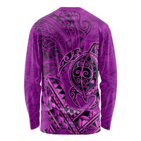 Hawaii Monk Seal and Dolphin Long Sleeve Shirt Polynesian Kakau Pattern Pink LT03 - Polynesian Pride