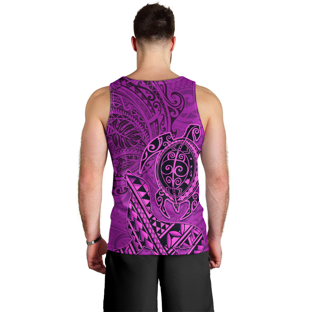Hawaii Monk Seal and Dolphin Men Tank Top Polynesian Kakau Pattern Pink LT03 - Polynesian Pride