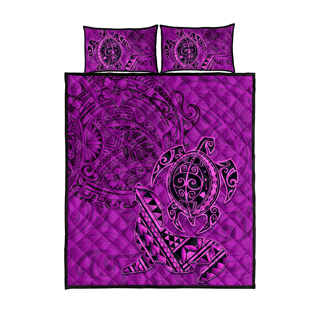 Hawaii Monk Seal and Dolphin Quilt Bed Set Polynesian Kakau Pattern Pink LT03 - Polynesian Pride