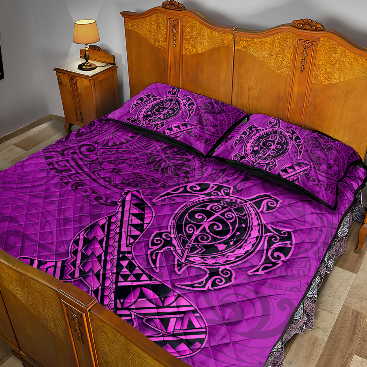 Hawaii Monk Seal and Dolphin Quilt Bed Set Polynesian Kakau Pattern Pink LT03 - Polynesian Pride