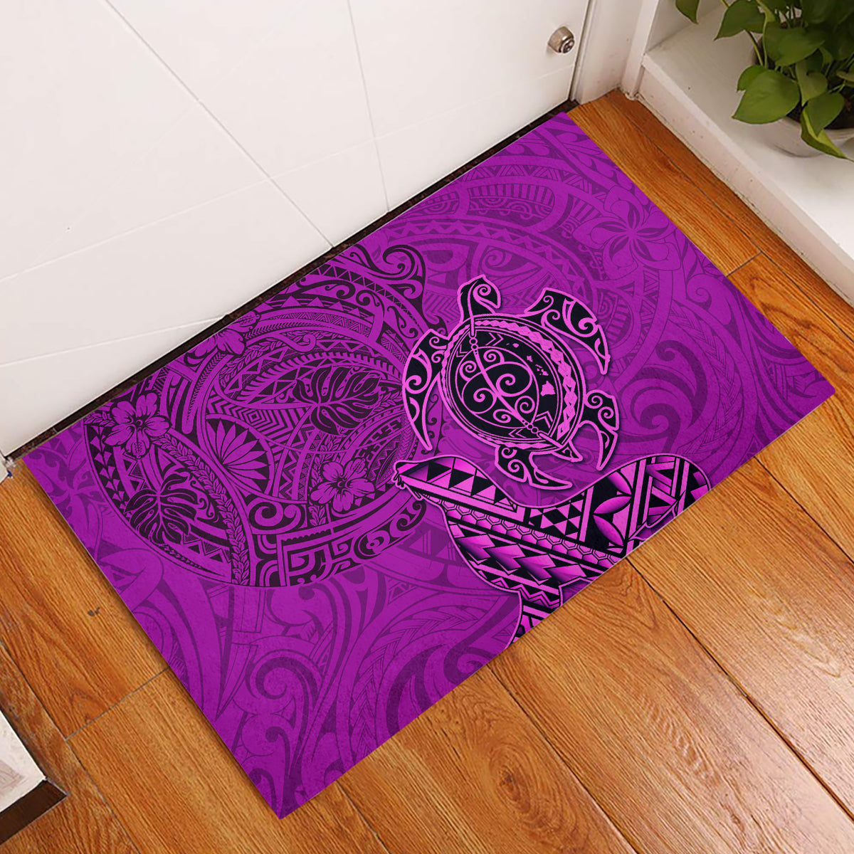 Hawaii Monk Seal and Dolphin Rubber Doormat Polynesian Kakau Pattern Pink LT03 Pink - Polynesian Pride