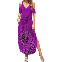 Hawaii Monk Seal and Dolphin Summer Maxi Dress Polynesian Kakau Pattern Pink LT03 Women Pink - Polynesian Pride