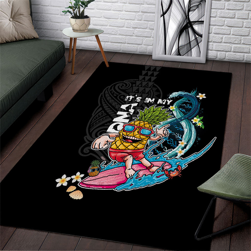 Hawaii Pineapple Surfing Area Rug It's in My DNA - Kakau and Polynesian Pattern LT03 Black - Polynesian Pride