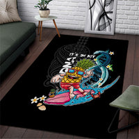 Hawaii Pineapple Surfing Area Rug It's in My DNA - Kakau and Polynesian Pattern LT03 Black - Polynesian Pride