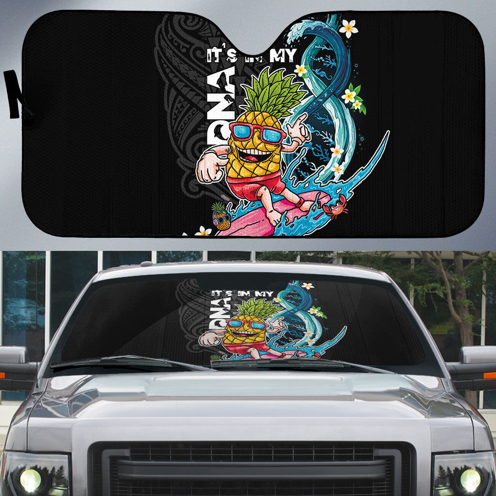 Hawaii Pineapple Surfing Auto Sun Shade It's in My DNA - Kakau and Polynesian Pattern LT03 Black - Polynesian Pride