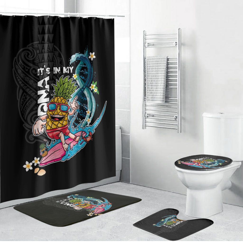 Hawaii Pineapple Surfing Bathroom Set It's in My DNA - Kakau and Polynesian Pattern LT03 Bathroom Set (4 pcs) Black - Polynesian Pride