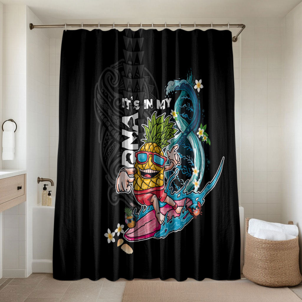 Hawaii Pineapple Surfing Bathroom Set It's in My DNA - Kakau and Polynesian Pattern LT03 Shower Curtain Only Black - Polynesian Pride