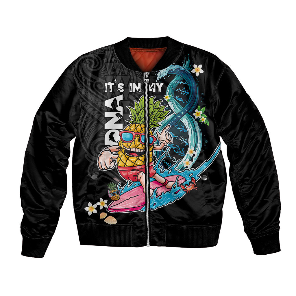 Hawaii Pineapple Surfing Bomber Jacket It's in My DNA - Kakau and Polynesian Pattern LT03 Unisex Black - Polynesian Pride