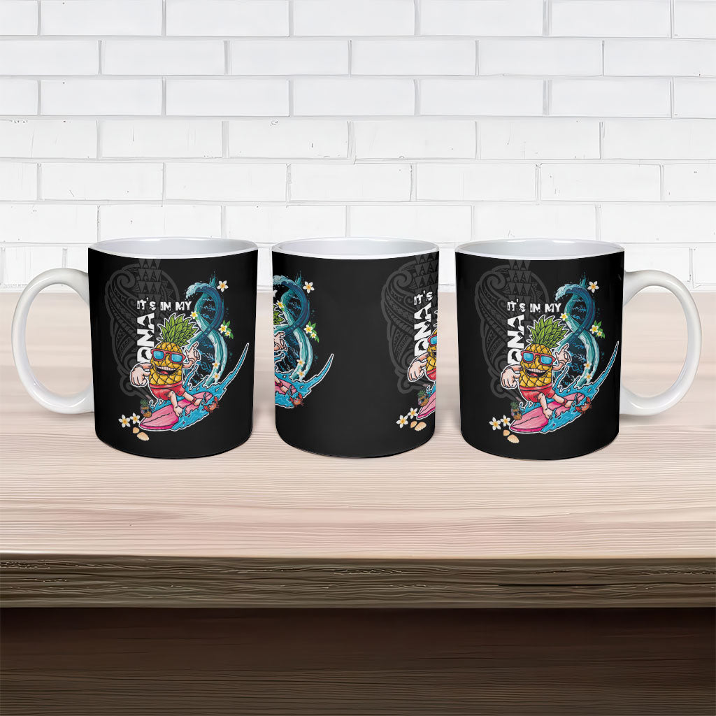 Hawaii Pineapple Surfing Ceramic Mug It's in My DNA - Kakau and Polynesian Pattern LT03 - Polynesian Pride