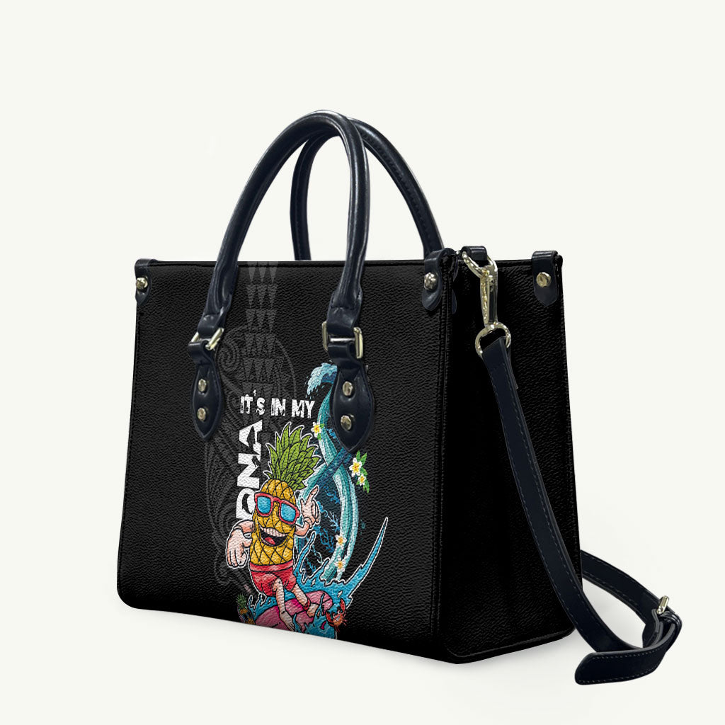 Hawaii Pineapple Surfing Leather Bag It's in My DNA - Kakau and Polynesian Pattern LT03 Black - Polynesian Pride