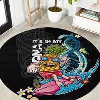 Hawaii Pineapple Surfing Round Carpet It's in My DNA - Kakau and Polynesian Pattern LT03 Black - Polynesian Pride