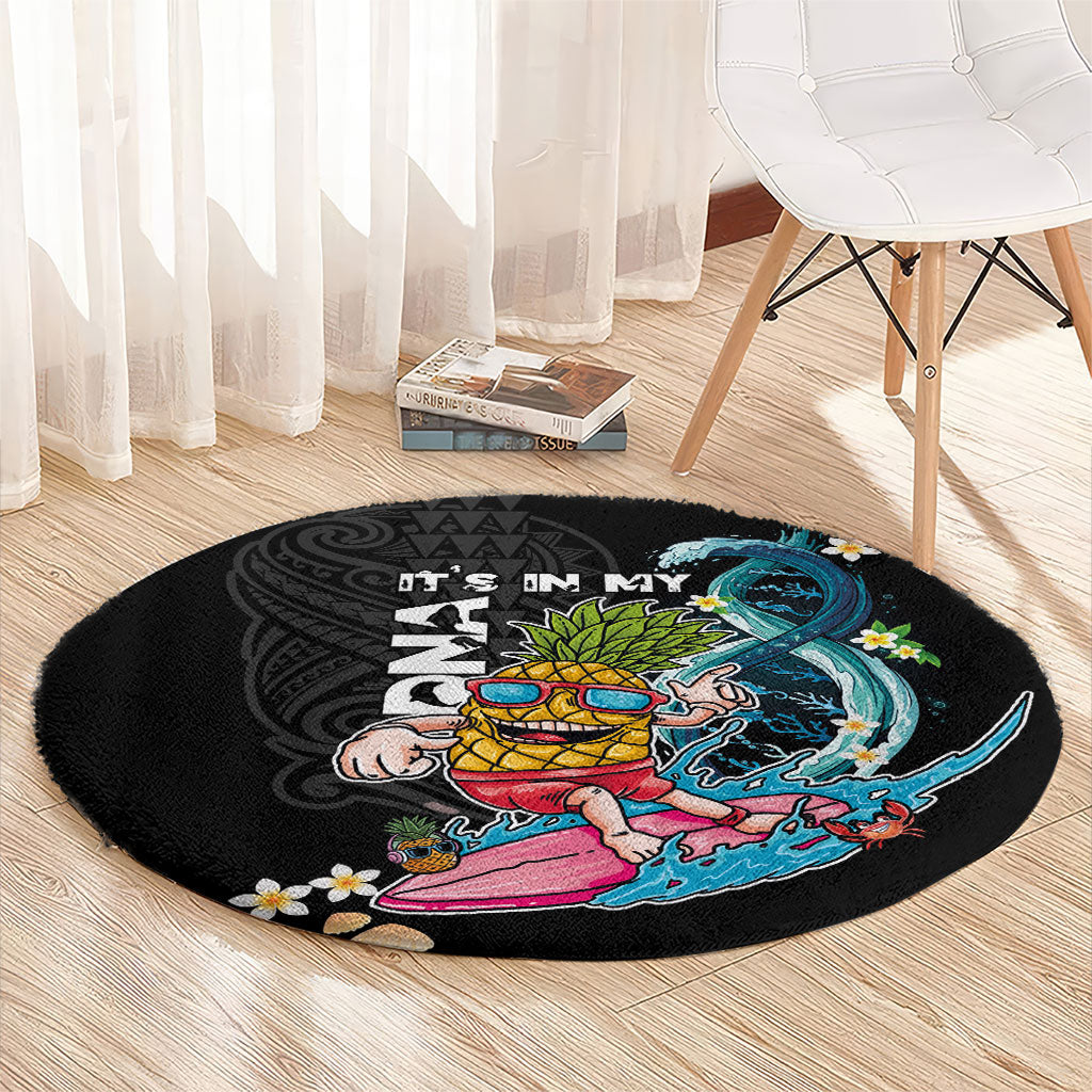 Hawaii Pineapple Surfing Round Carpet It's in My DNA - Kakau and Polynesian Pattern LT03 - Polynesian Pride