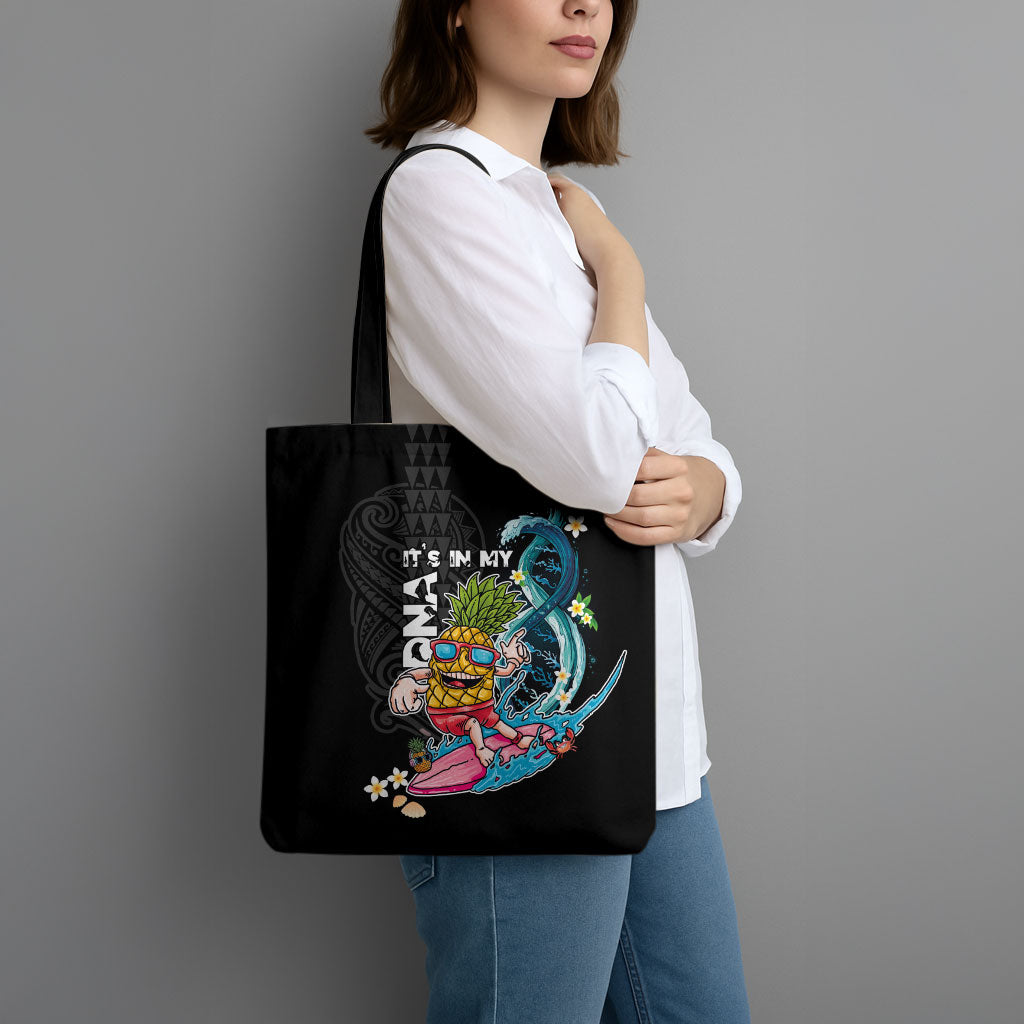 Hawaii Pineapple Surfing Tote Bag It's in My DNA - Kakau and Polynesian Pattern LT03 - Polynesian Pride