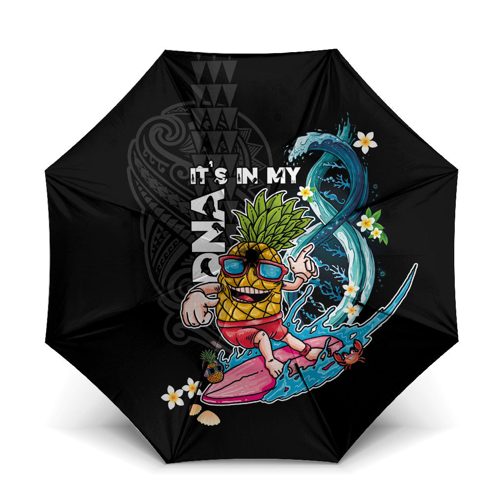 Hawaii Pineapple Surfing Umbrella It's in My DNA - Kakau and Polynesian Pattern LT03 One Size Folded 11.42 inch Opened Diameter 37.4 inch Black - Polynesian Pride