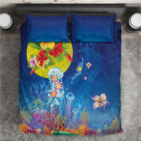 Palau Bedding Set Jellyfish with Coral Reefs Ocean Vibe and Tapa Pattern LT03 Blue - Polynesian Pride