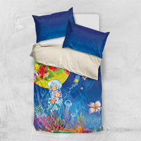 Palau Bedding Set Jellyfish with Coral Reefs Ocean Vibe and Tapa Pattern LT03 US Twin 172cm x 218cm Blue - Polynesian Pride