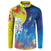 Palau Button Sweatshirt Jellyfish with Coral Reefs Ocean Vibe and Tapa Pattern LT03 Blue - Polynesian Pride