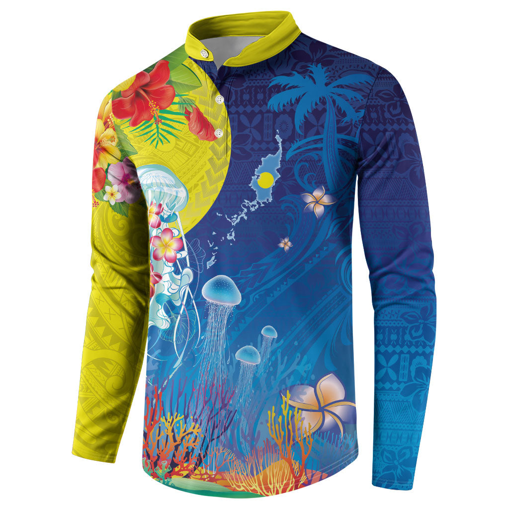 Palau Button Sweatshirt Jellyfish with Coral Reefs Ocean Vibe and Tapa Pattern LT03 - Polynesian Pride