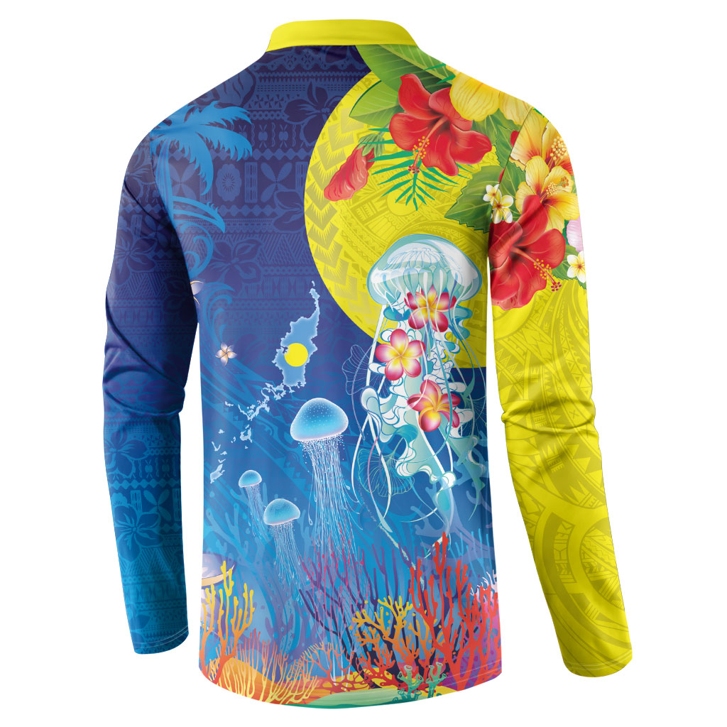Palau Button Sweatshirt Jellyfish with Coral Reefs Ocean Vibe and Tapa Pattern LT03 - Polynesian Pride