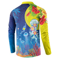 Palau Button Sweatshirt Jellyfish with Coral Reefs Ocean Vibe and Tapa Pattern LT03 - Polynesian Pride