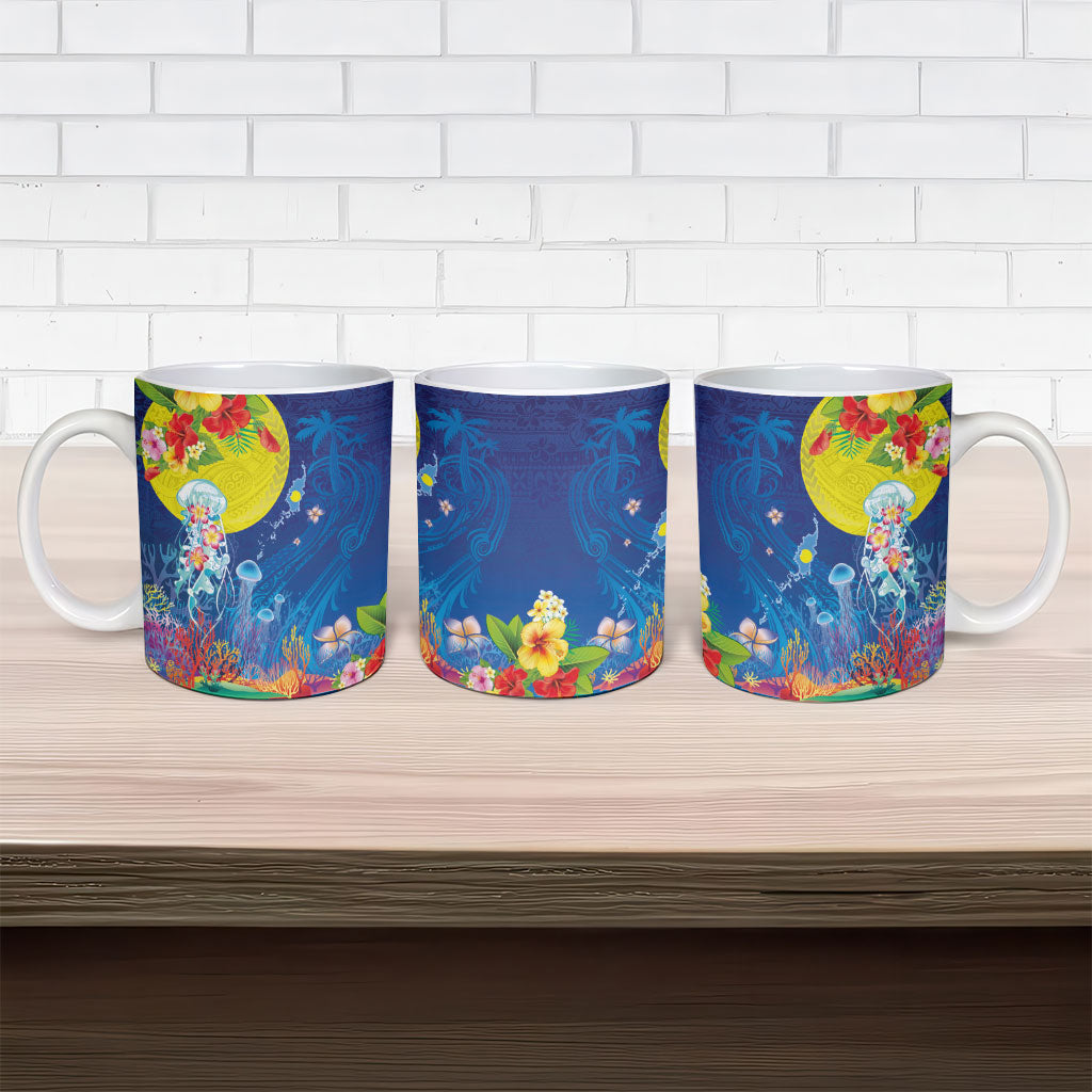 Palau Ceramic Mug Jellyfish with Coral Reefs Ocean Vibe and Tapa Pattern LT03 - Polynesian Pride