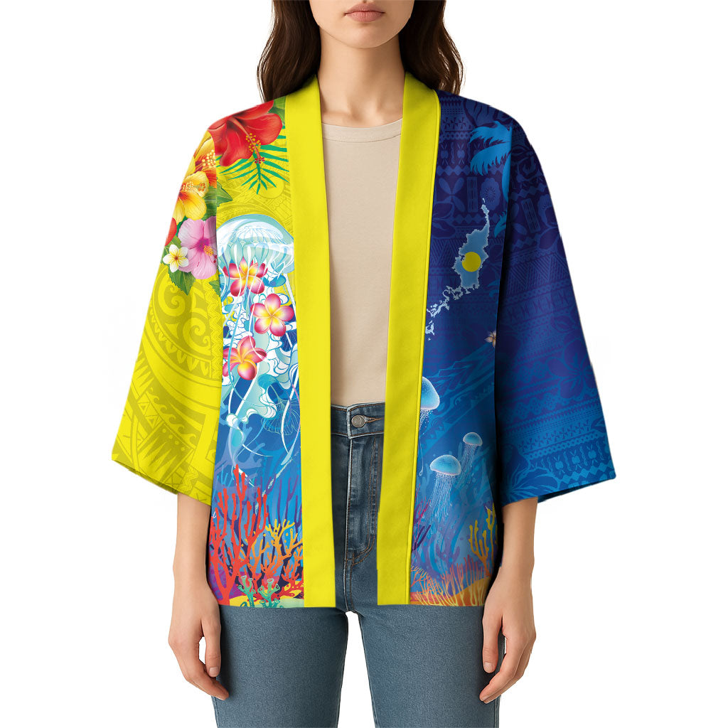 Palau Kimono Jellyfish with Coral Reefs Ocean Vibe and Tapa Pattern LT03 - Polynesian Pride