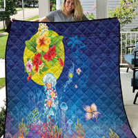 Palau Quilt Jellyfish with Coral Reefs Ocean Vibe and Tapa Pattern LT03 Blue - Polynesian Pride