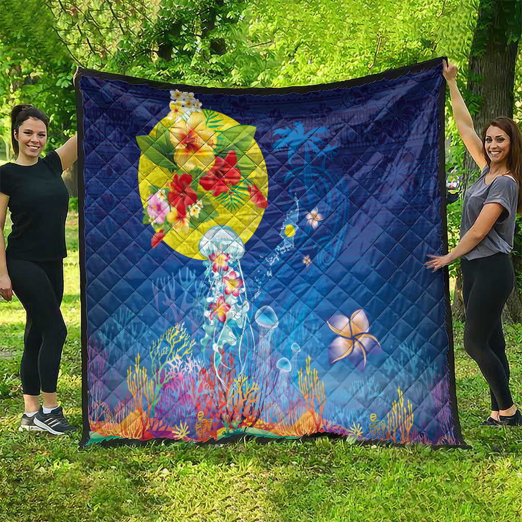 Palau Quilt Jellyfish with Coral Reefs Ocean Vibe and Tapa Pattern LT03 - Polynesian Pride