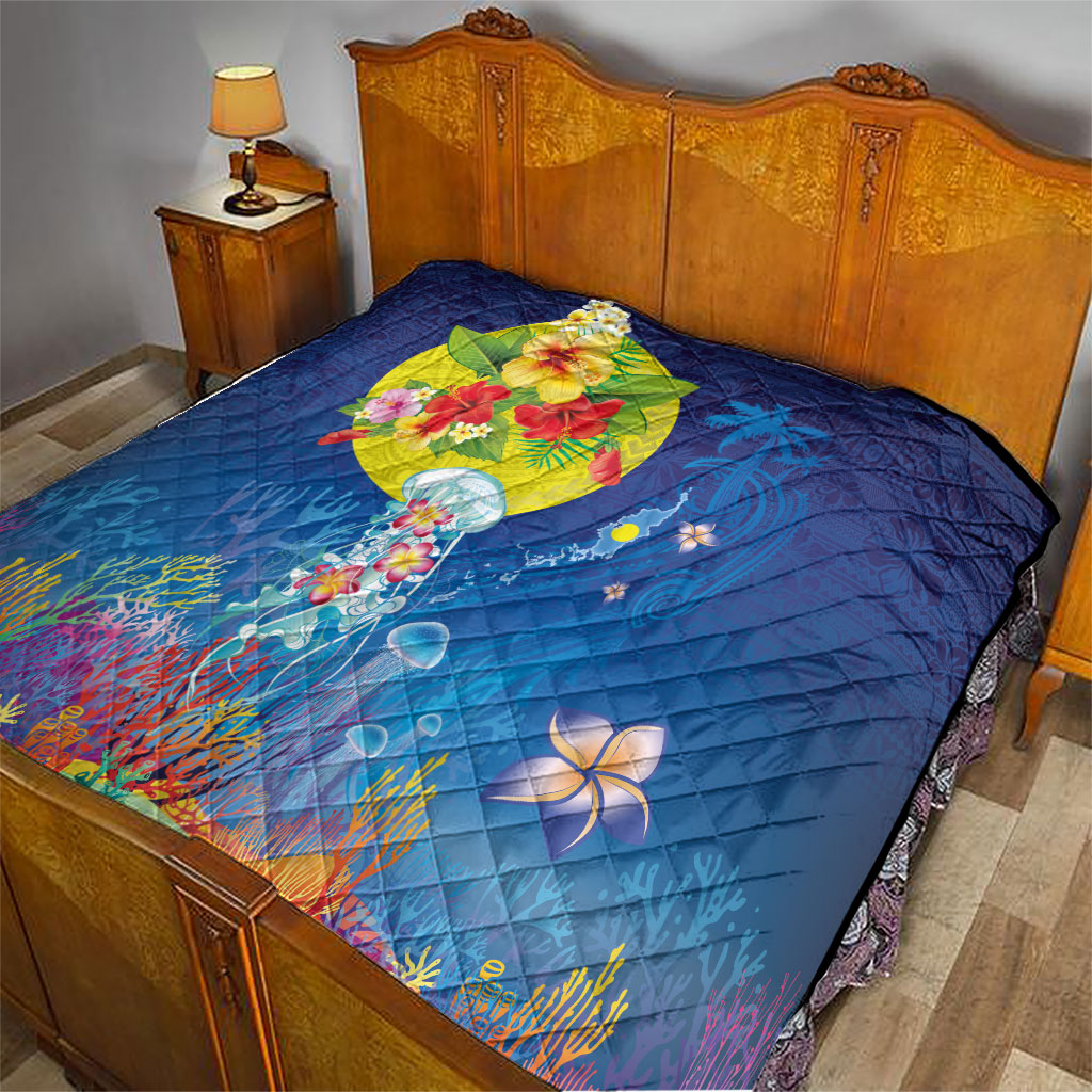 Palau Quilt Jellyfish with Coral Reefs Ocean Vibe and Tapa Pattern LT03 - Polynesian Pride
